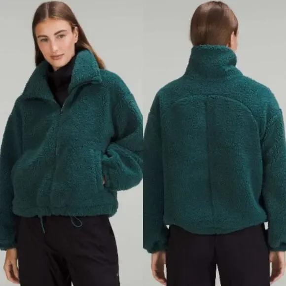 Lululemon Cinchable Fleece Zip Up 6 Green Jasper Plush High Neck Sherpa Athletic - Picture 1 of 16